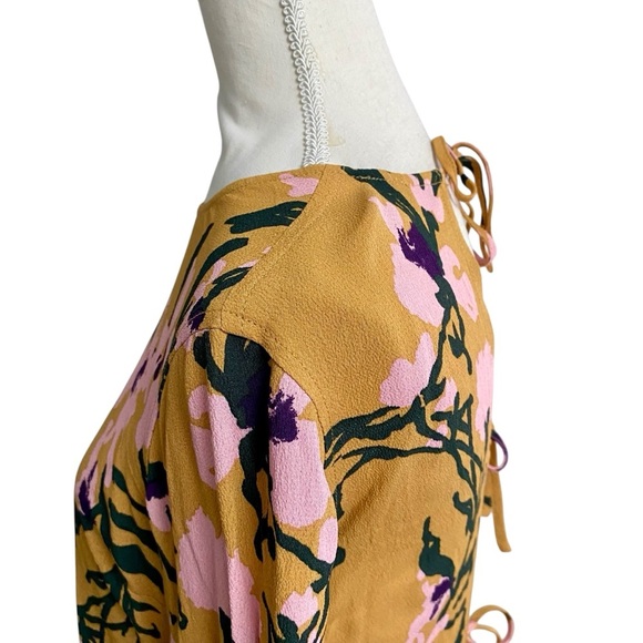 Marimekko Midiam Mustard Yellow Floral Bell Sleeve Open Back Blouse XS - Picture 13 of 16